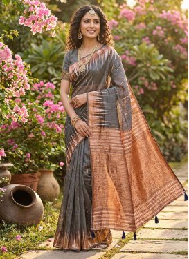 Woven Work Cotton Silk Classic Saree in Grey for Women