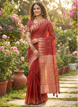 Woven Work Cotton Silk Classic Saree in Red for Women