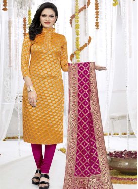 Woven Work Cotton Silk Magenta and Mustard Trendy Salwar Kameez