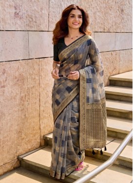 Woven Work Cotton Silk Traditional Saree in Grey for Women