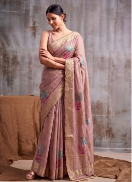 Woven Work Cotton Silk Trendy Saree in Salmon for Women