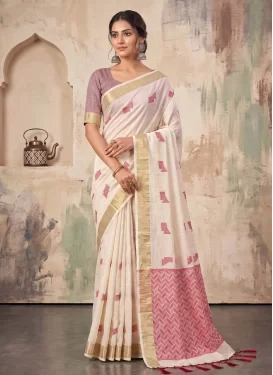 Woven Work Cotton Trendy Saree in Beige for Ceremonial