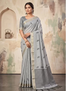 Woven Work Cotton Trendy Saree in Grey for Ceremonial