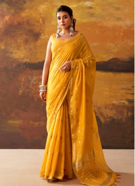 Woven Work Cotton Trendy Saree in Mustard for Ceremonial