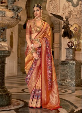Woven Work Crimson and Orange Designer Traditional Saree