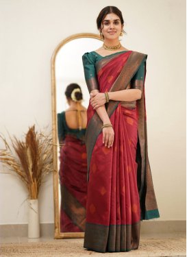 Woven Work Crimson and Teal Designer Contemporary Style Saree
