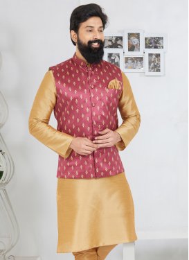 Woven Work Dupion Silk Nehru Jacket in Rose Pink for Festival