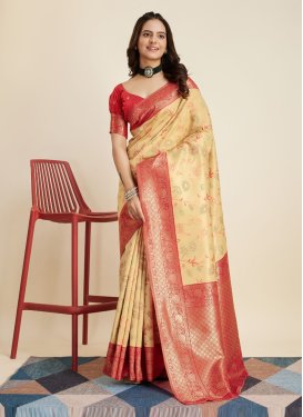 Woven Work Gold and Red Designer Contemporary Style Saree