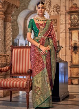 Woven Work Green and Maroon Designer Contemporary Style Saree