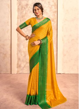 Woven Work Green and Mustard Designer Contemporary Style Saree