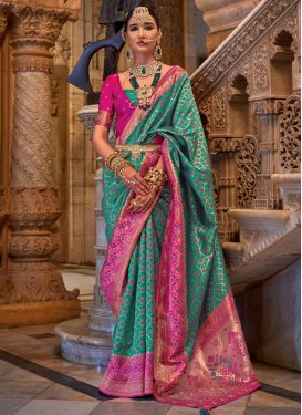 Woven Work Green and Rose Pink Traditional Designer Saree