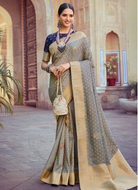 Woven Work Grey and Navy Blue Designer Contemporary Saree