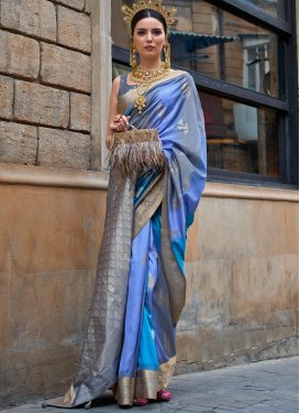 Woven Work Grey and Violet Designer Contemporary Style Saree