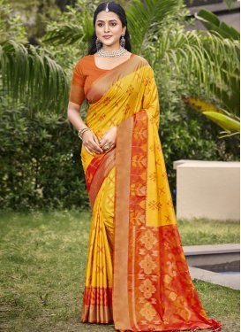 Woven Work Handloom Silk Classic Saree in Mustard and Orange for Ceremonial