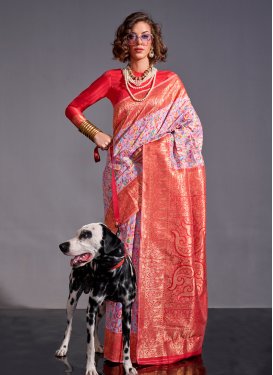 Woven Work Handloom Silk Mauve and Red Designer Contemporary Style Saree