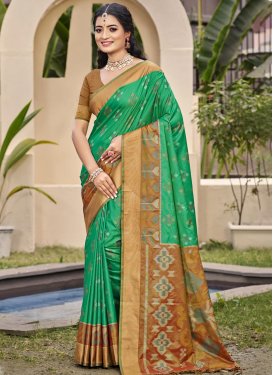 Woven Work Handloom Silk Trendy Saree in Brown and Sea Green for Women