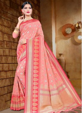 Woven Work Hot Pink and Pink Trendy Classic Saree