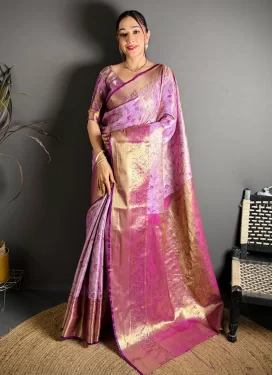 Woven Work Kanjivaram Silk Classic Saree in Mauve and Rose Pink for Women