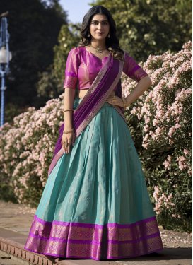 Woven Work Kanjivaram Silk Purple and Turquoise Trendy Lehenga Choli