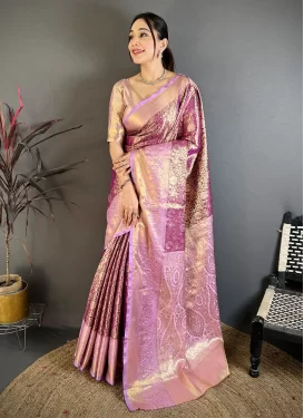 Woven Work Kanjivaram Silk Traditional Saree in Purple and Violet for Women