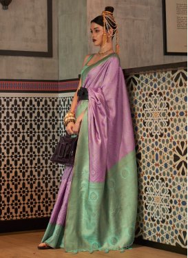 Woven Work Lavender and Sea Green Traditional Designer Saree