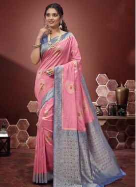 Woven Work Light Blue and Pink Traditional Designer Saree