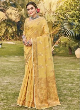 Woven Work Linen Traditional Designer Saree