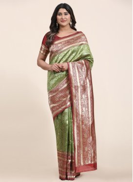 Woven Work Maroon and Mint Green Designer Contemporary Saree
