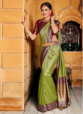 Woven Work Maroon and Mint Green Designer Traditional Saree