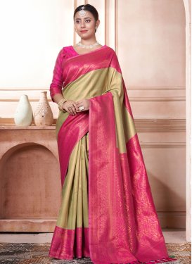 Woven Work Mint Green and Rose Pink Designer Traditional Saree