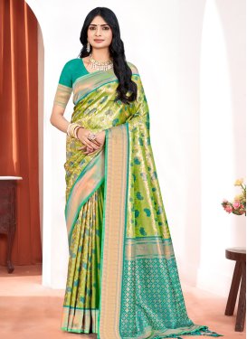 Woven Work Mint Green and Turquoise Designer Contemporary Style Saree