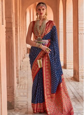 Woven Work Navy Blue and Red Designer Traditional Saree