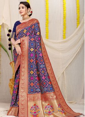 Woven Work Navy Blue and Red Trendy Classic Saree