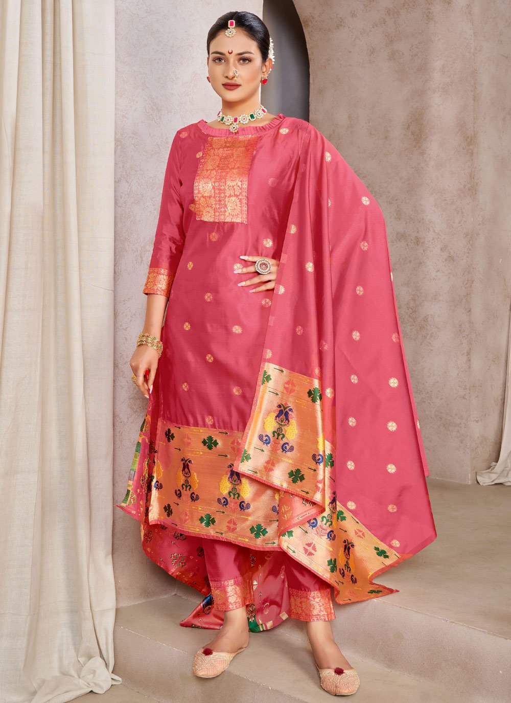 Woven Work Pant Style Classic Salwar Suit