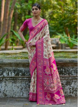 Woven Work Pasmina Classic Saree in Magenta and Sea Green for Women
