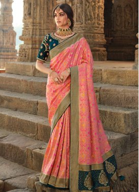 Woven Work Pink and Teal Traditional Designer Saree