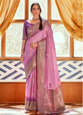 Woven Work Pink and Violet Trendy Classic Saree