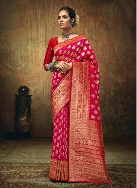 Woven Work Red and Rose Pink Designer Traditional Saree