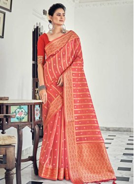 Woven Work Red and Salmon Designer Traditional Saree