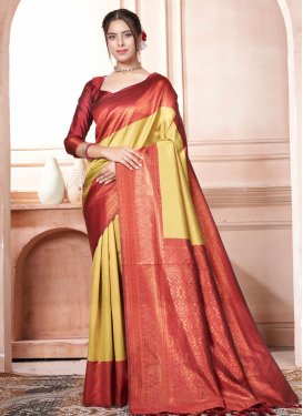 Woven Work Red and Yellow Traditional Designer Saree