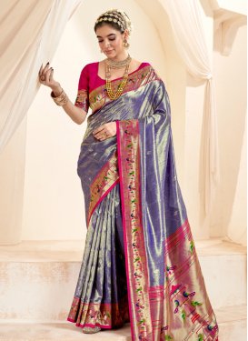Woven Work Rose Pink and Violet Designer Contemporary Style Saree