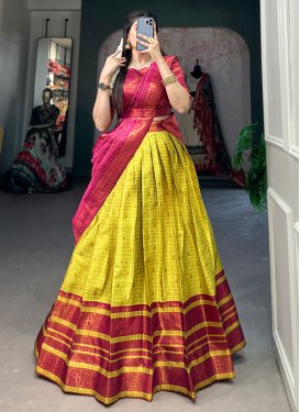 Woven Work Rose Pink and Yellow Trendy Designer Lehenga Choli