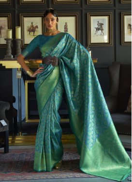 Woven Work Sea Green and Teal Designer Traditional Saree