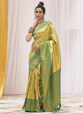 Woven Work Sea Green and Yellow Traditional Designer Saree