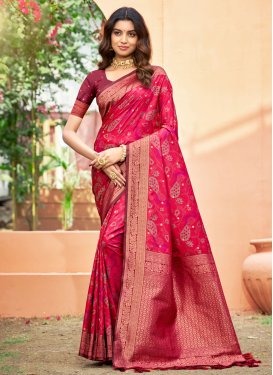 Woven Work Silk Blend Classic Saree in Rose Pink for Party
