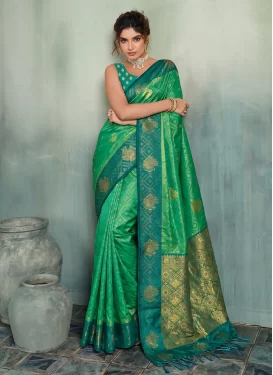 Woven Work Silk Blend Classic Saree in Sea Green for Ceremonial