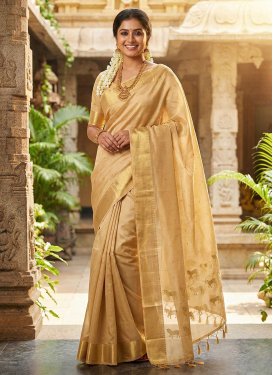 Woven Work Silk Blend Traditional Saree in Cream for Festival