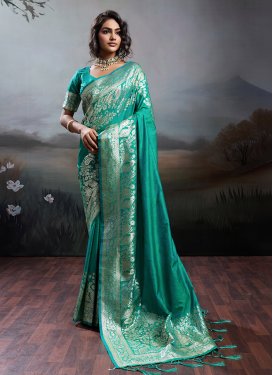 Woven Work Silk Blend Traditional Saree in Sea Green for Women