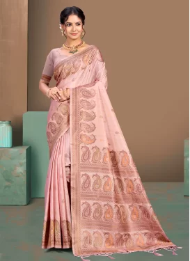 Woven Work Silk Blend Trendy Saree in Pink for Women