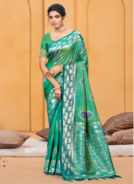Woven Work Silk Blend Trendy Saree in Sea Green for Women